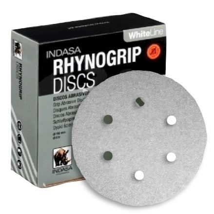 INDASA 6" Rhynogrip WhiteLine 6-Hole Vacuum Sanding Discs, 62 Series