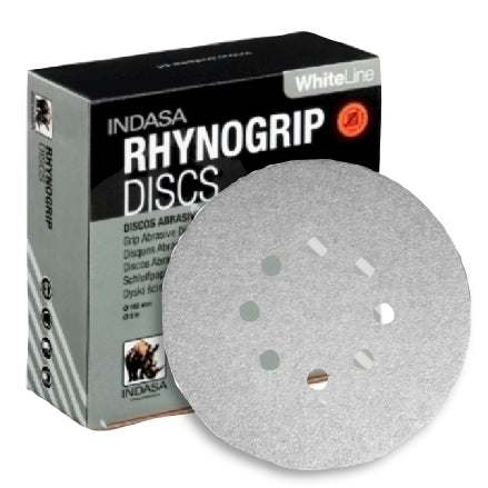 INDASA 6" Rhynogrip WhiteLine 8-Hole Vacuum Sanding Discs, 63 Series