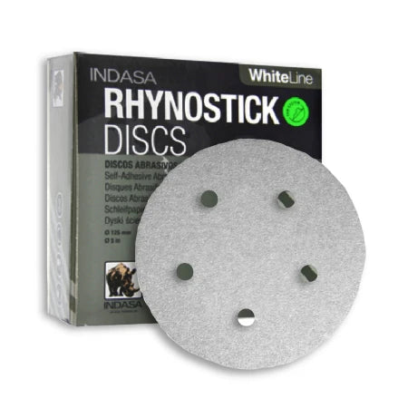 INDASA 5" Rhynostick WhiteLine 5-Hole Vacuum Sanding Discs, 51 Series