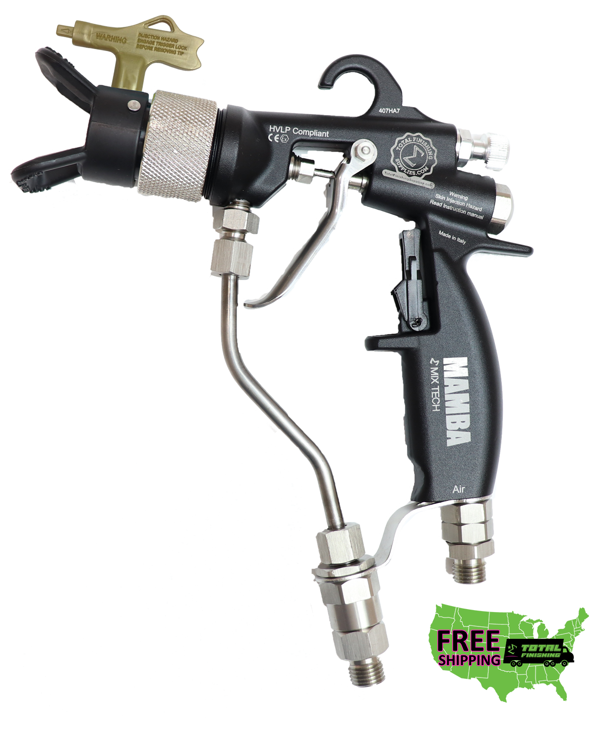 Pistola pulverizadora manual sin aire asistida por aire MAMBA® Mix-Tech con boquilla reversible 