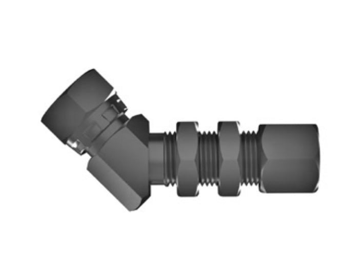 Hosco SST Stainless Steel Fittings and Adaptors, Thread x Tube Elbow, Female Straight x Bulkhead 45°