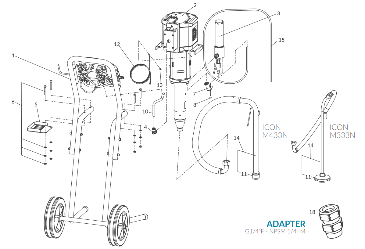 Conjunto de bastidor de carro Anest Iwata iCon-M433N | iCon-M333N