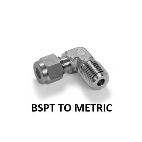 Hosco 316 Stainless Steel Compression & Instrumentation Fittings, Male 90 Degree Elbows, BSPT To Metric Compression (Various Size Options)