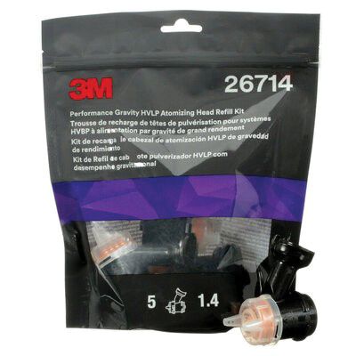 3M™ 26714 Atomizing Head Refill Kit, 1.4 mm Size, Orange, Use With: 3M™ 26832 HVLP Gravity Spray Gun