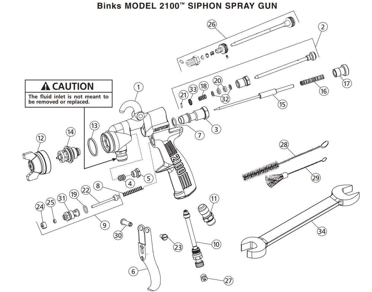 Kit de reparación de pistola Binks 2100/2001