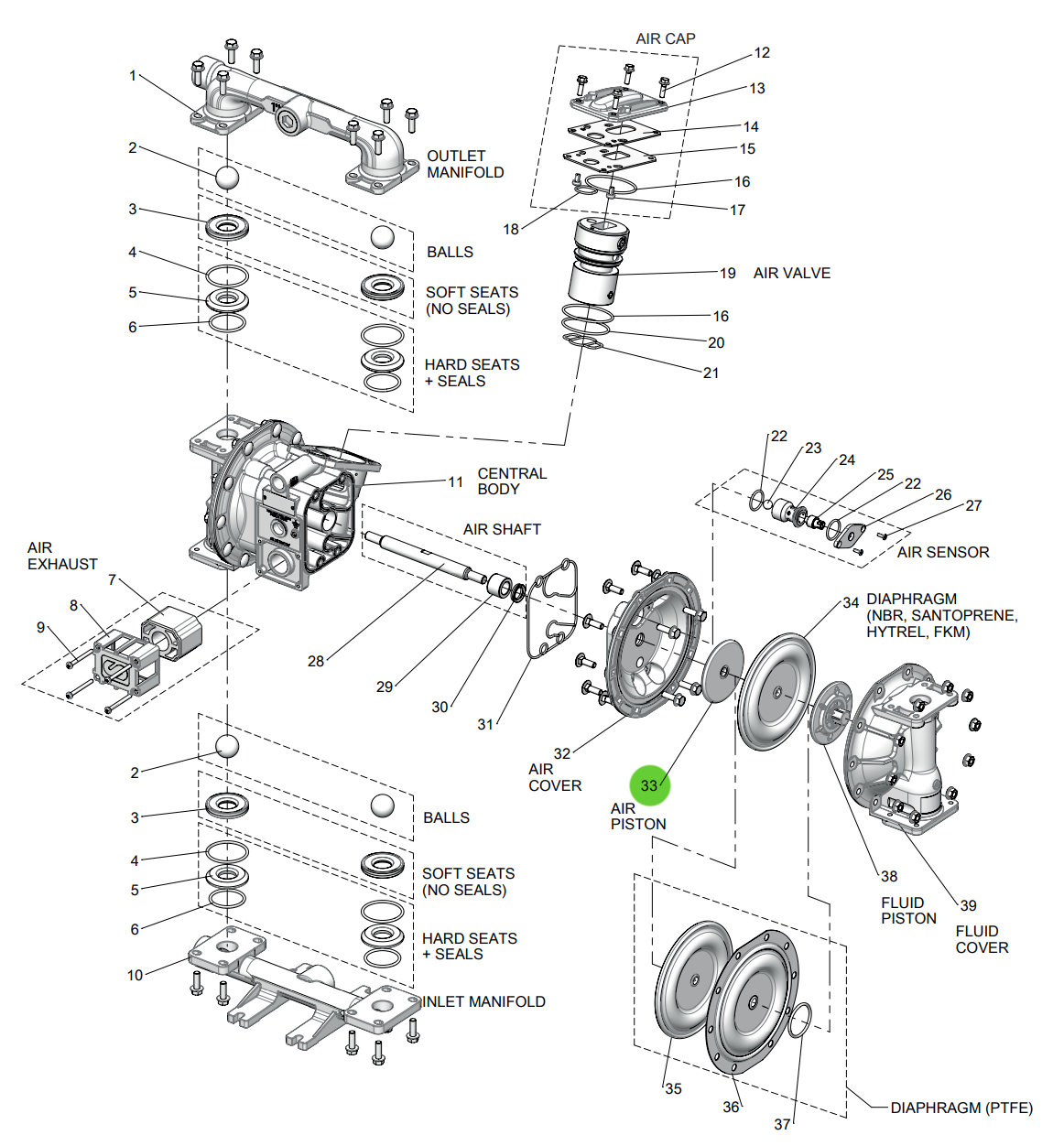 Samoa UP10R-HP-6A0 Air Piston Seals Kit
