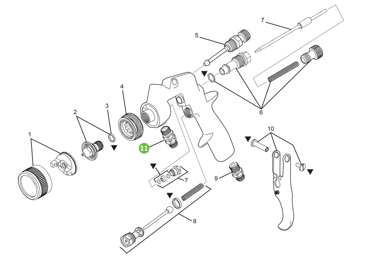 DeVilbiss FinishLine FLG-4, Siphon & Pressure Gun, Fluid Inlet & Nut Kit JGA-4044