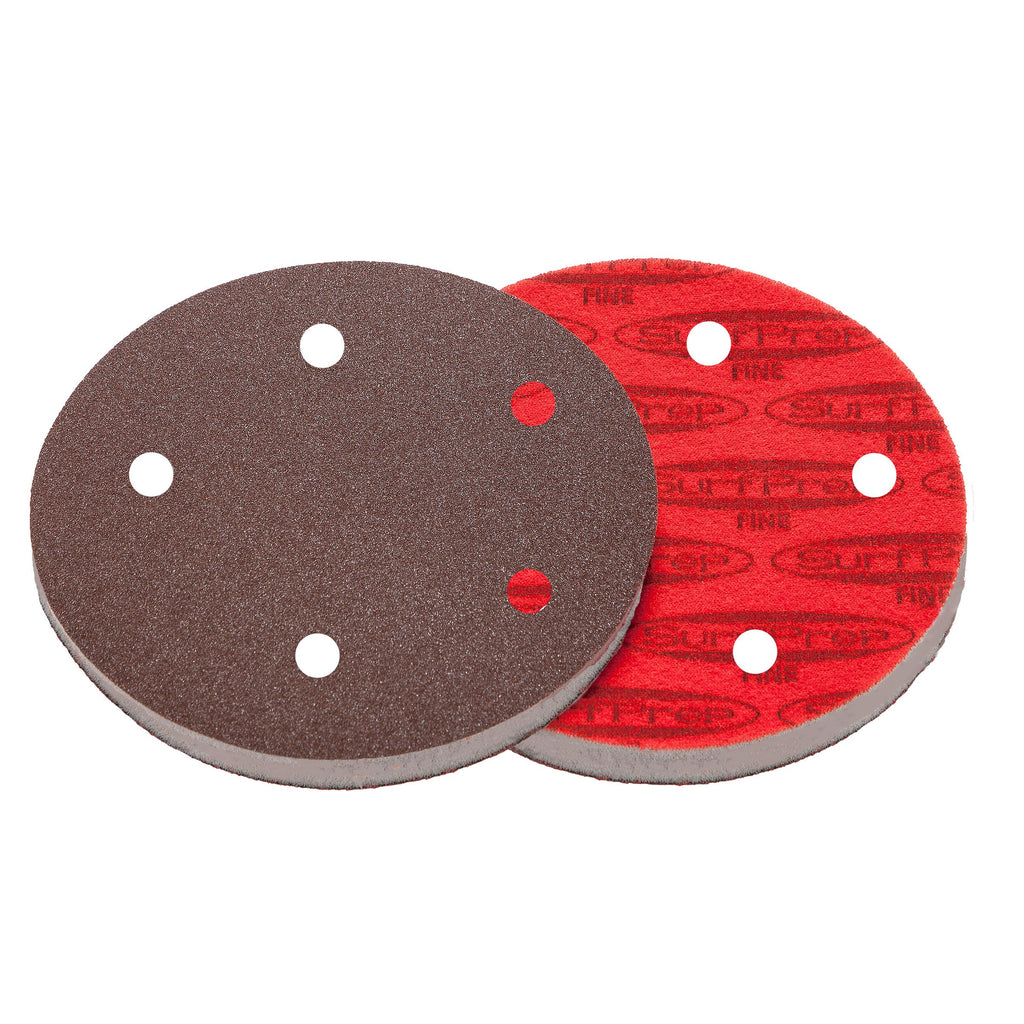 5 Surfprep Foam Discs - 10Mm Thick (Premium Red A/o) Holes For Vacuum / Coarse (60-80 Scratch)