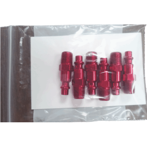 6 Industrial Standard Flow Disconnect Stems - Male Light Duty (Red) Becca Consumables