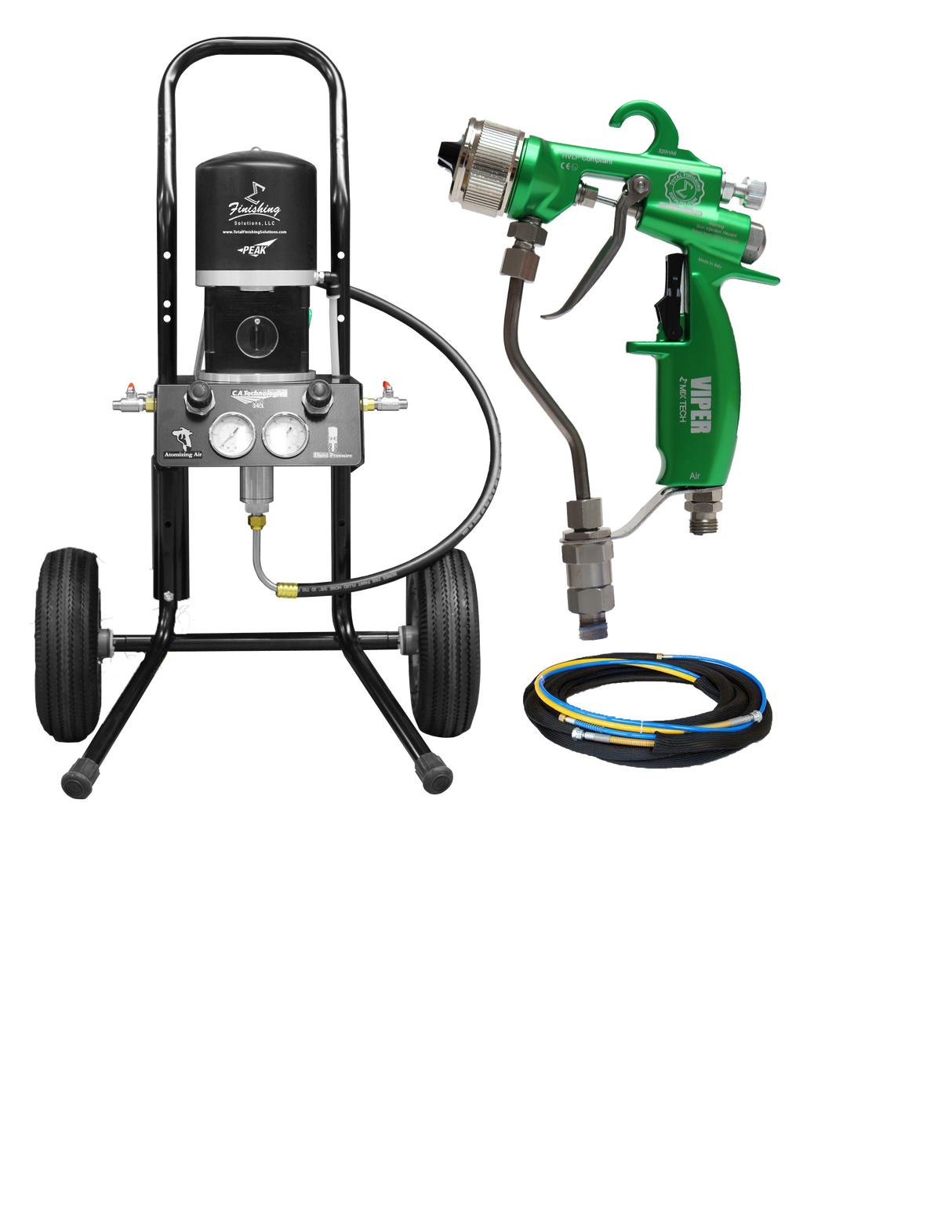 TFS Label Air-Assist-Airless (AAA) 14:1 Peak™ Pump - Cart Model Set-Up (V Packing) with VIPER® AAA Spray Gun - Total Finishing Supplies