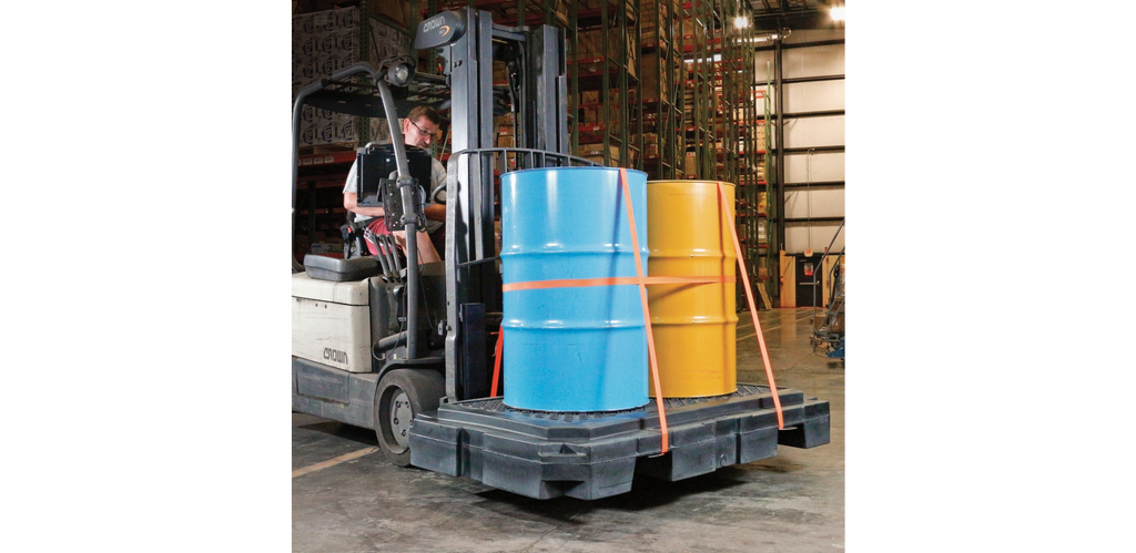 Heavy-Duty 2-Drum Polyspill Pallet Holds (2) 55 Gal. Drums 40 X 66 8.75 Sump Capacity Spill Pallets