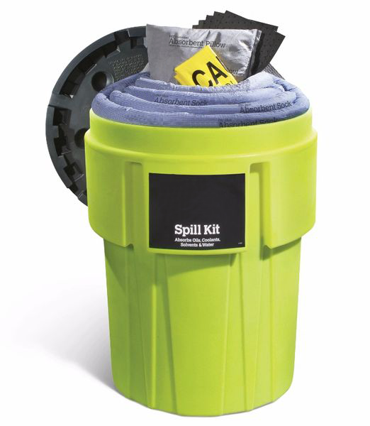 Spill Kit In 95-Gallon High-Visibility Container Absorbs Up To 60 Gal. Oils Coolants Solvents Water